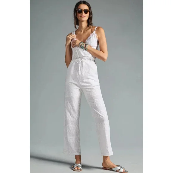 NWT Anthropologie Raga Straight-Leg White Overalls - Large - Picture 2 of 7